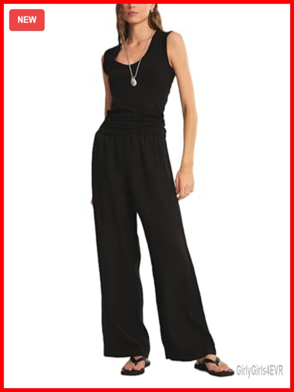 Linen Wide Leg Casual Pants Mid Rise Relaxed Fit Flat Front Slacks